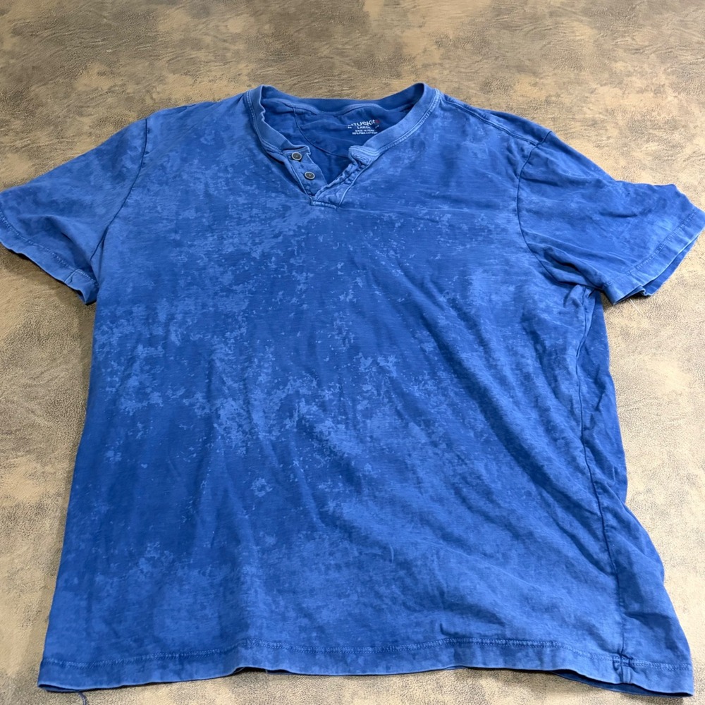 UNTUCKit Baxter Henley Shirt Mens Large Blue Pima Cotton Short Sleeve 40544